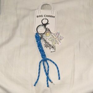 Blue Snowflake Charm Bag Keychain with Braided Tassel
